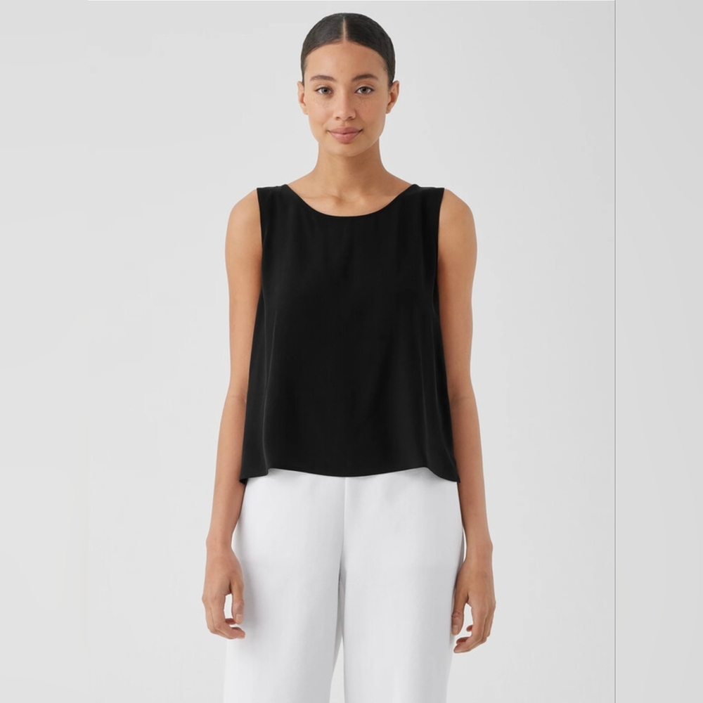 Eileen Fisher Silk Georgette Crepe Ballet Neck Tank